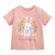 女童粉红色短袖T恤宝宝小兔子体恤衫儿童夏装婴幼儿圆领半袖上衣5