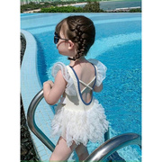 英国儿童泳衣2024夏季女孩洋气游泳衣，连体裙式泳装