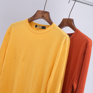大牌撤柜男士黄色橙色毛衫时尚潮流亮色系圆领套头毛衣青年针织衫