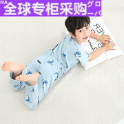 日本男大童短袖拉链连体睡衣如厕儿童防踢被女童宝宝纯棉夏季