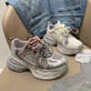 真皮老爹鞋女复古2025春季新款休闲厚底网面轻便双鞋带做旧运动鞋
