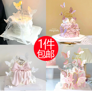 蝴蝶蛋糕装饰翻糖蝴蝶结蛋糕仙气纯白色蝴蝶蛋糕女神蛋糕装饰