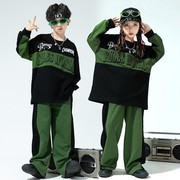 春季中大儿童欧美风嘻哈街舞长袖潮服男女学生绿底英文爵士舞套装