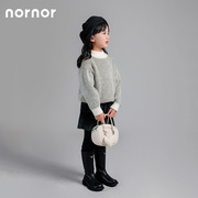 nornor秋冬季圆领竖纹毛衣，女童秋装舒适透气儿童套头毛衣