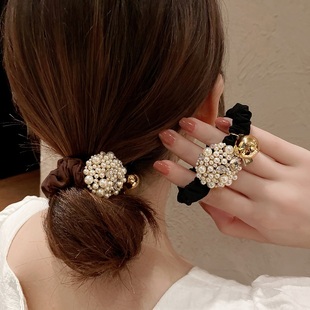 韩国同款丸子头发圈气质珍珠头绳，2024网红高级感头饰扎头发皮筋女