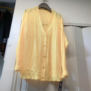 黄色镂空针织开衫