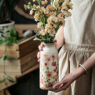 复古仿古田园风陶瓷小花瓶摆件，客厅插花干花，小众高级感创意装饰品