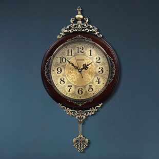 豪华欧式钟表挂钟客厅实木摇摆创意艺术美式挂表静音复古装饰时钟