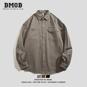 BMOB高级感美式休闲口袋纯棉衬衣男长袖秋季日系复古工装衬衫外套