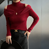 红色针织毛衣设计感蕾丝拼接本命年女打底针织衫小众洋气过年小衫