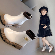 女童靴子秋季2023简约百搭公主，短靴儿童洋气软底防滑黑色单靴