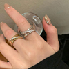 交错鸟笼锆石戒指女小众设计高级感食指戒指时尚个性时来运转指环