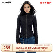 APEA美式复古立领菱格夹棉外套女冬季修身显瘦短款长袖开衫上衣J