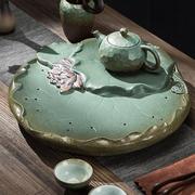 ど京品好物家用创意干泡台日式简易陶瓷茶盘，荷花功夫茶具托