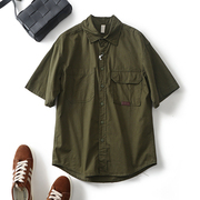 美式军绿色工装短袖衬衫男夏季薄款外套潮牌宽松休闲纯棉半袖衬衣