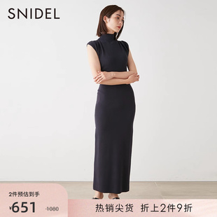 SNIDEL秋冬收腰修身高领褶皱无袖针织连衣裙SWNO234134