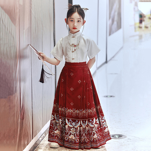 马面裙女童套装夏季2023中国风，夏天薄款汉服，裙中大童中式唐装
