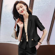 黑色短袖西装外套女夏季2023职业套装小个子气质短款休闲西服