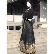 新中式国风汉服古装改良v领上衣女春秋搭配黑色马面裙日常两件套