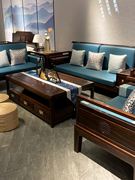新中式沙发乌金木实木，高端现代中式客厅组合家具别墅轻奢真皮沙发