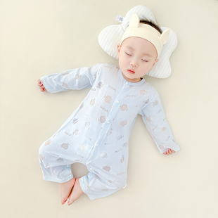 婴儿衣服夏季薄款连体衣长袖空调服0男女宝宝开衫睡衣后背透气网3