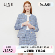 LINE女装短裤2024春季高腰显瘦通勤千鸟格休闲裤NWSLOB4300