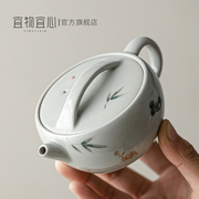 宜物宜心仿古胎手工泡茶壶，单人手绘功夫茶具复古中式汉瓦壶家用
