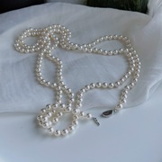 超长款 125厘米天然珍珠项链多层毛衣链简约百搭白珠戴法多样