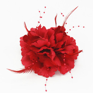 羽毛珍珠头饰欧美新娘头花发夹，发卡舞蹈演出手腕，花红色花朵