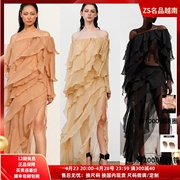 zs名品越南设计师datt2024纯黑一字肩不规则，荷叶边套装裙