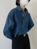 sf春季韩风气质复古蓝色，牛仔衬衫男士宽松版水洗工装风外套