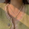 绿色猫眼石项链~复古法式油，画风珍珠锁骨链，2024年高级感颈链
