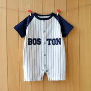 婴儿棒球服纯棉夏季0-1岁男宝宝短袖哈衣新生儿，连体衣爬爬服