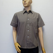 灰色中年男装短袖衬衫薄款免烫方领夏季工衣上班宽松衬衣厂服定制