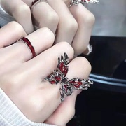 欧美朋克十字架蝴蝶个性开口戒指，女时尚甜酷辣妹，中性风独特食指环