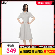 LILY简约Polo领都市轻运动风减龄收腰连衣裙2023夏装灰色裙子