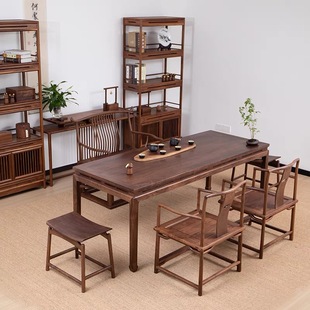 新中式实木茶桌椅组合明式黑胡桃木，茶台禅意泡，茶桌老榆木茶室家具