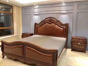 db809美式古典床1.8米2米宽简美床全实木头层牛皮胡桃色定制床