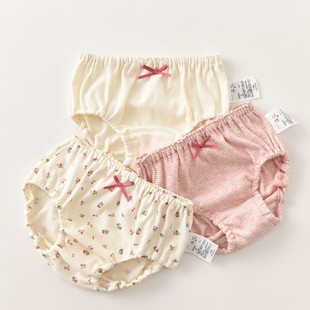 3条装出口日系女童，内裤弹力罗纹纯棉儿童面包，裤女孩宝宝三角裤