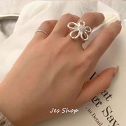 Jes Shop镂空夸张大花朵戒指秋冬款时尚高级感小众设计开口食指戒