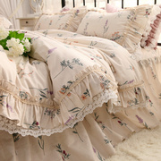 法式韩式复古公主风田园花卉全棉纯棉床裙款床上用品被套四件套