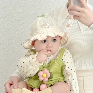 婴儿帽子春秋季薄款渔夫帽，夏季婴幼儿遮阳防晒帽女宝宝外出太阳帽