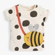 女童短袖t恤纯棉上衣儿童，宝宝夏季童装2023卡通半袖波点小蜜蜂5岁
