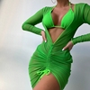 欧美辣妹泳装绿色裙式三件套比基尼大胸绿色比基尼显瘦遮肉Bikini