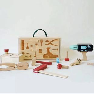 儿童手提木盒工具箱，仿真过家家小木匠早教，益智拧螺丝螺母