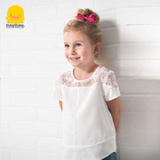 黄色小鸭女童T恤夏装儿童短袖上衣童装蕾丝公主女宝上衣2-4岁