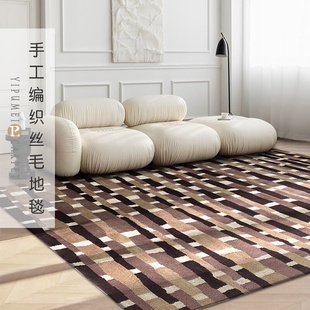 高档藏羊100L手工丝毛地毯羊毛加丝无胶简约中古风卧室客厅毯