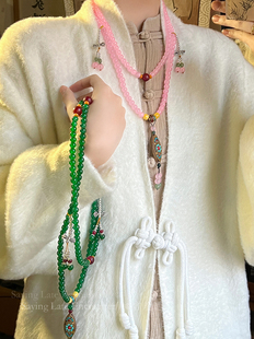 国风玛瑙串珠项链搭配长款毛衣链新中式民族风复古旗袍斜挎链配饰