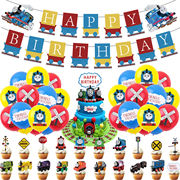 托马斯火车主题儿童生日派对装饰用品，蓝色动画蛋糕，插气球拉旗套装
