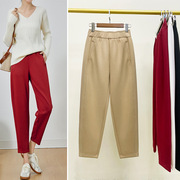女红色哈伦裤秋季梨形，身材显瘦大码宽松欧货小个子运动卫裤潮